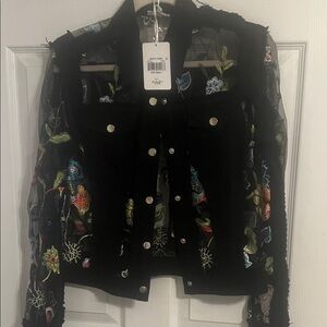Floral Embroidered Black Jean Jacket